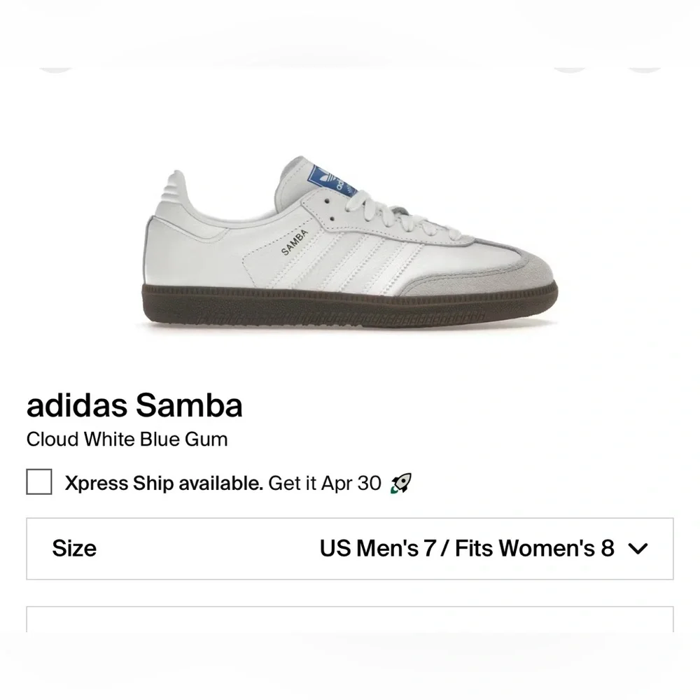 NWT! Adidas Samba Cloud White Blue Gum Sneakers
Men Sz /Fits Women Sz 8 (photo) - Picture 2 of 13